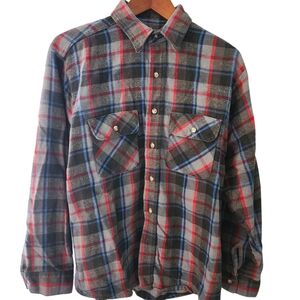 Five Brother Vintage Red Gray Plaid Button Down Flannel‎ Shirt Men's Size Large